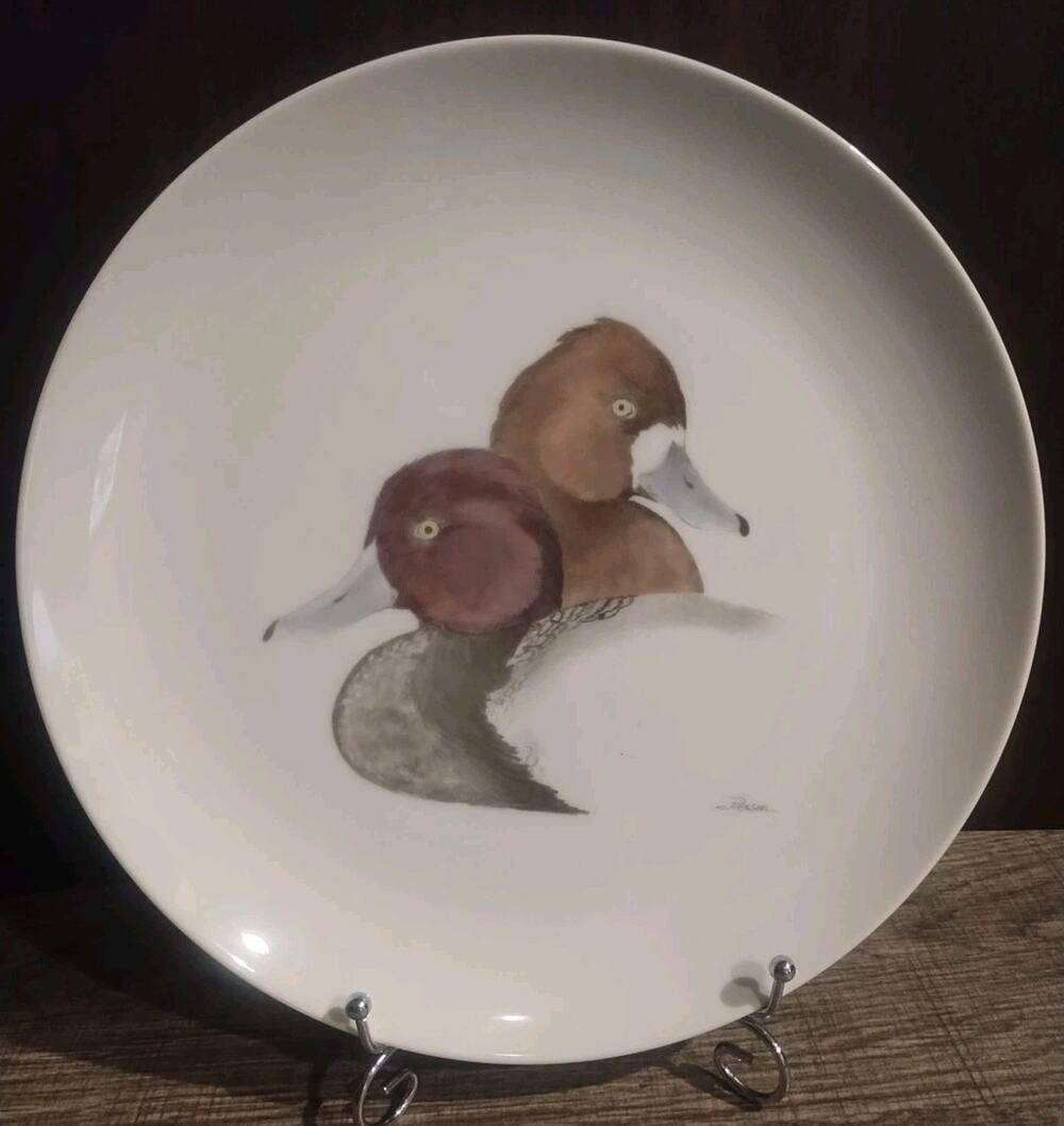 1962 Delano Studios Vintage Hand Colored Redhead Duck Plate Pierson Made in USA